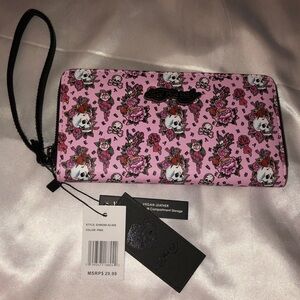 Ed Hardy Pink Multi Skull, Floral & Ed Hardy Logo Faux Leather ZA Wallet NWT